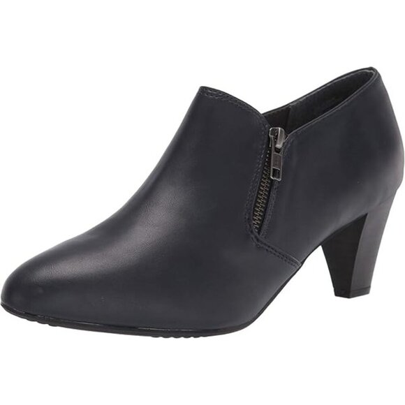 RIALTO Sarina Navy Ankle Boots Size 7 Wide Faux Leather Side Zip Booties - Picture 1 of 12